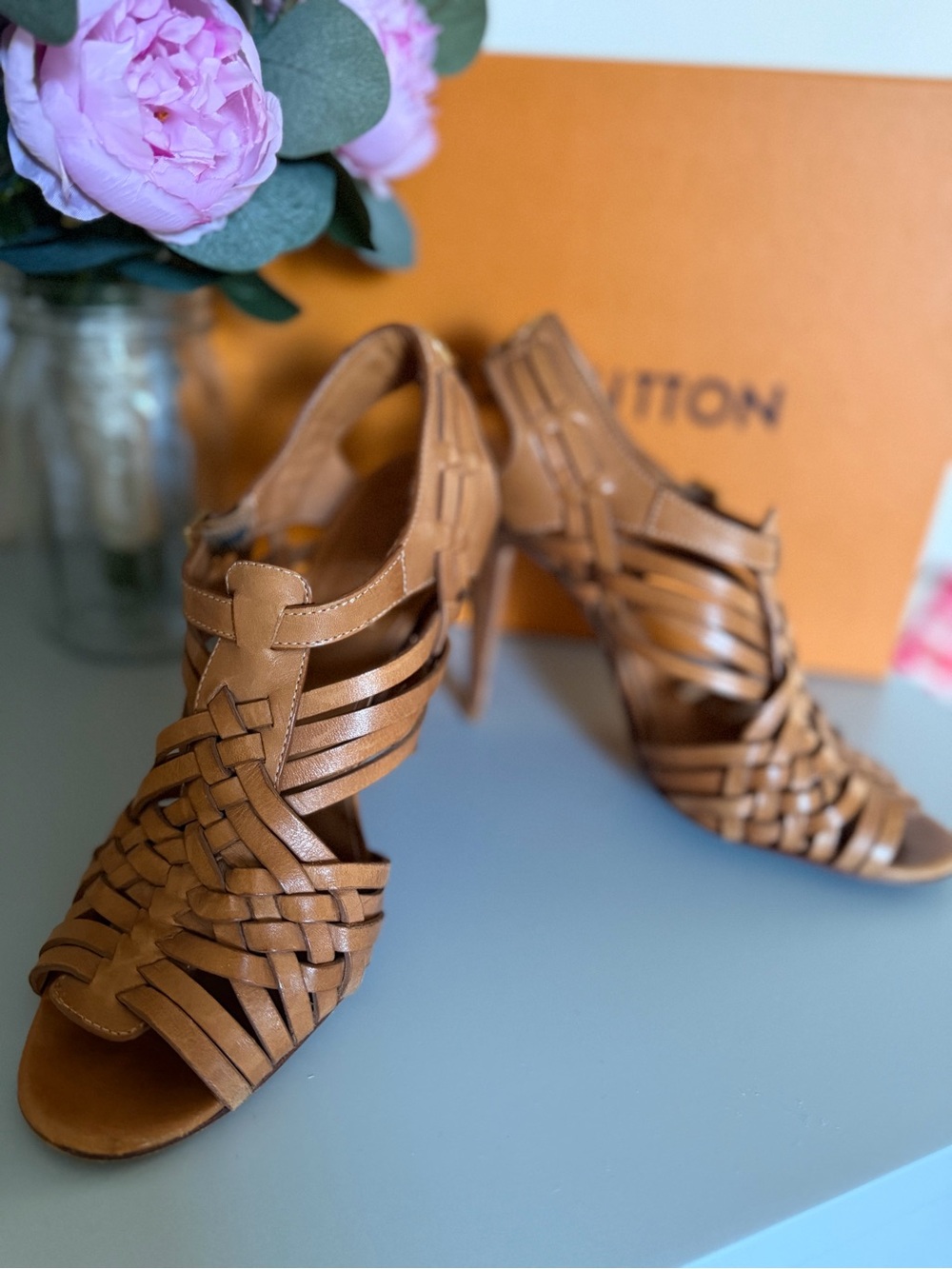 Tory Burch Woven Leather Slingback Sandals - Cognac Brown